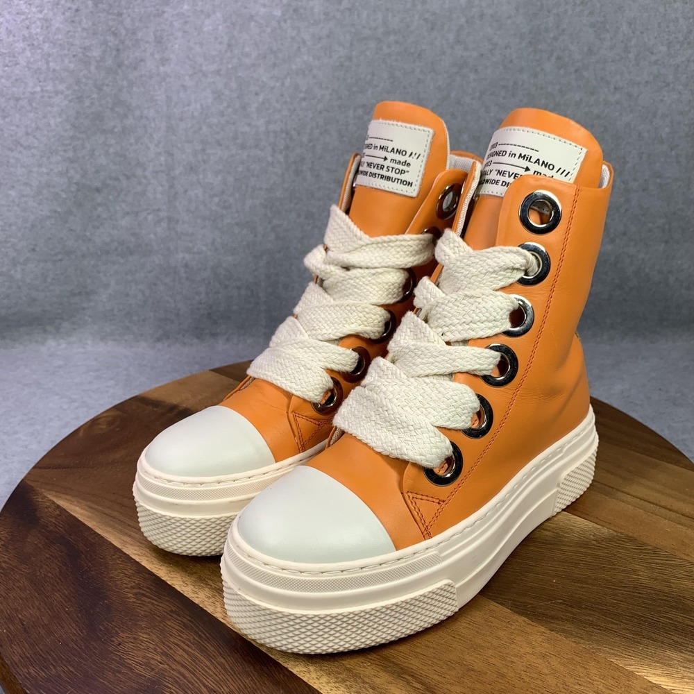 CRISTIANZEROTRE‎ CRO3 6.5 Boots Calipso 300 Orange Leather Chunky Platform Italy